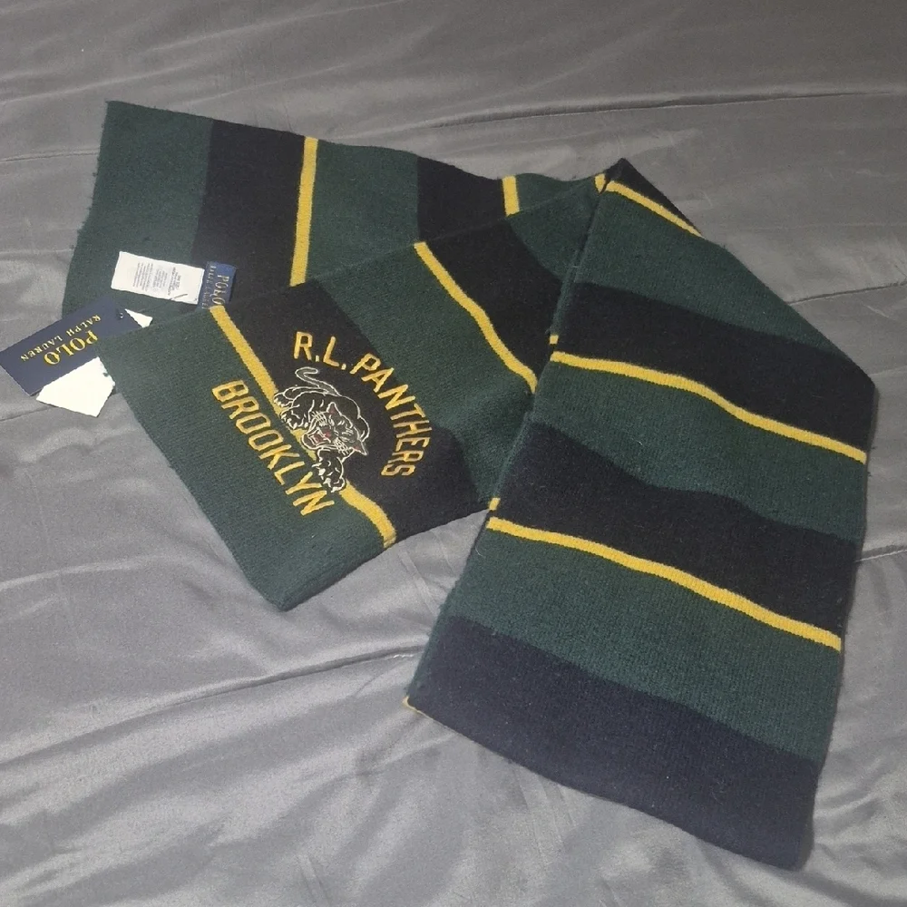Ralph Lauren Green and Navy Scarf with Yellow Details